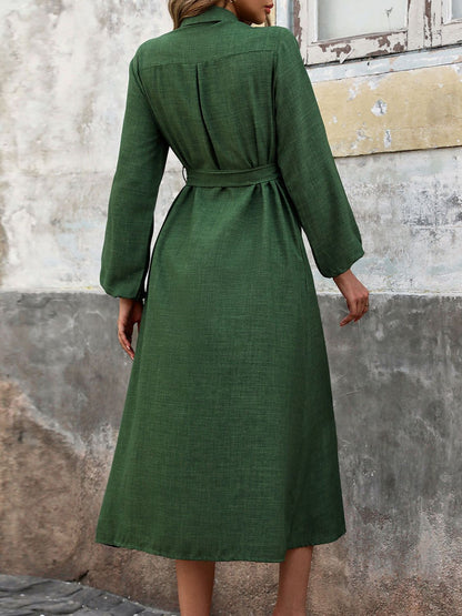 Stacey B's Collared Neck Long Sleeve Midi Shirt Dress