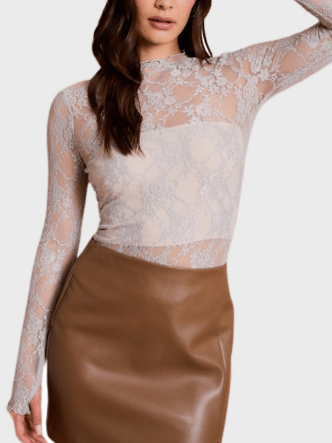 Stacey B's Lace Mock Neck Long Sleeve Top