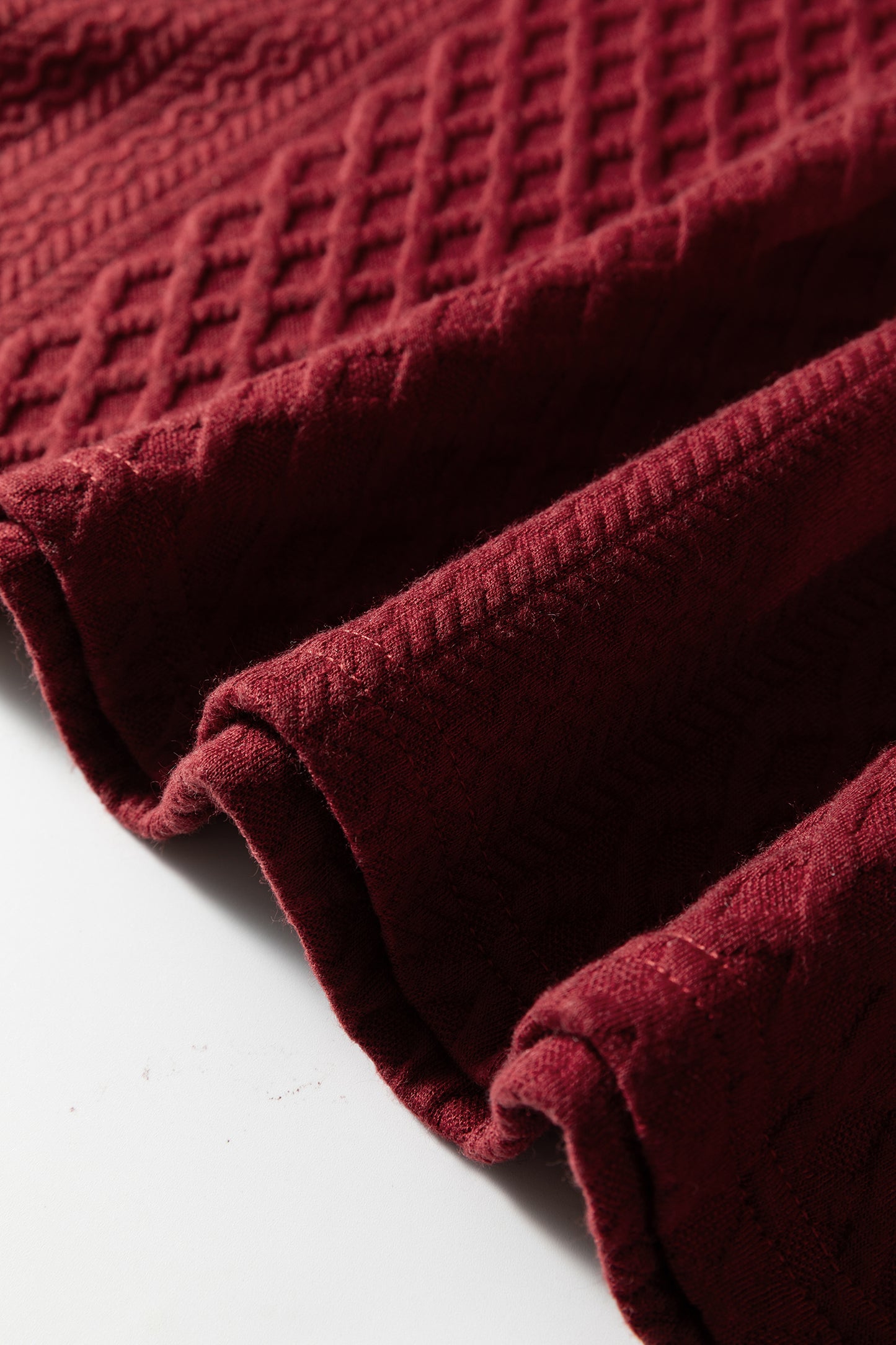 Stacey B's Racing Red Rhombus Textured Striped Patchwork Zip Neck Pullover Sweatshirt