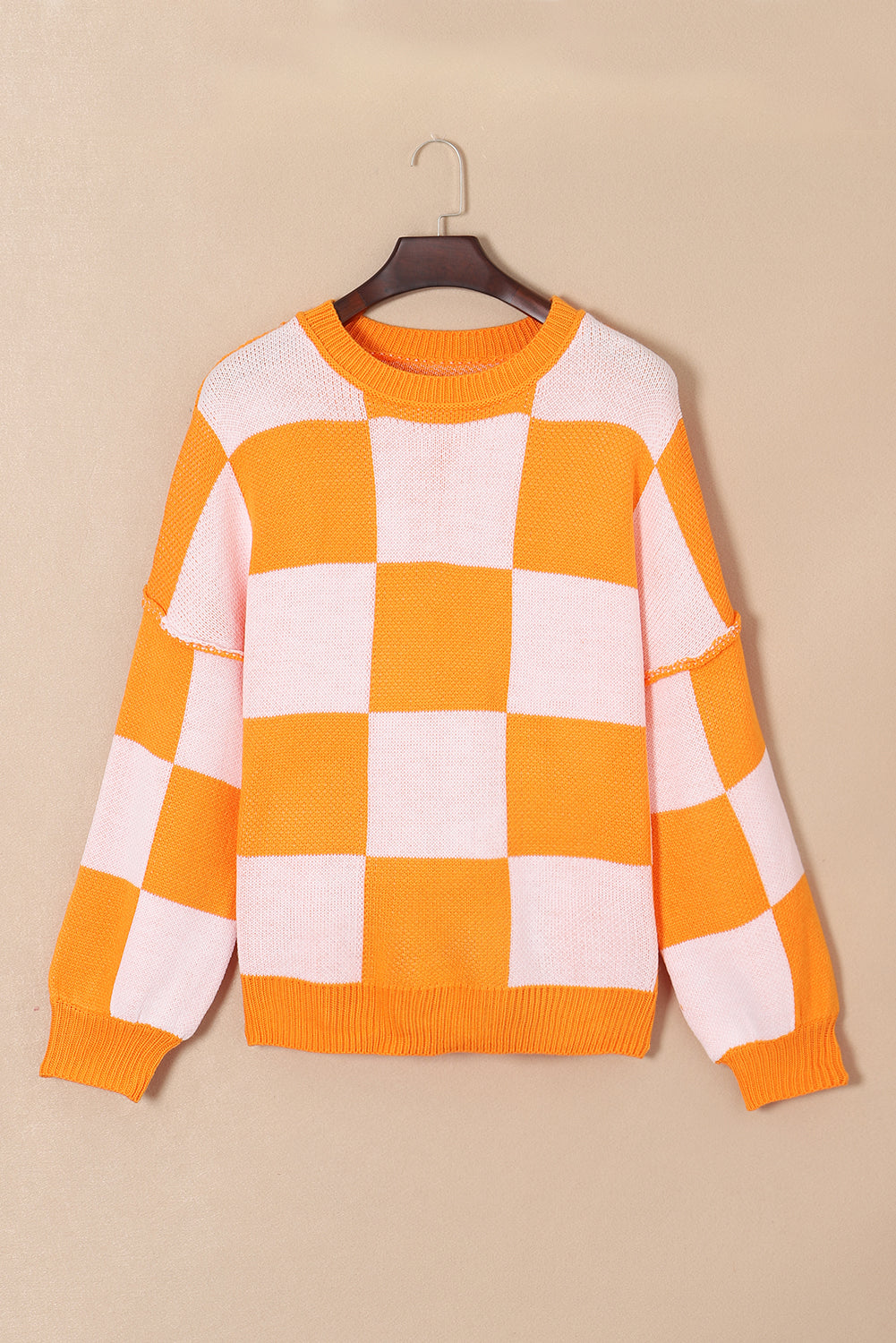 Stacey B's Orange Checkered Bishop Sleeve Sweater