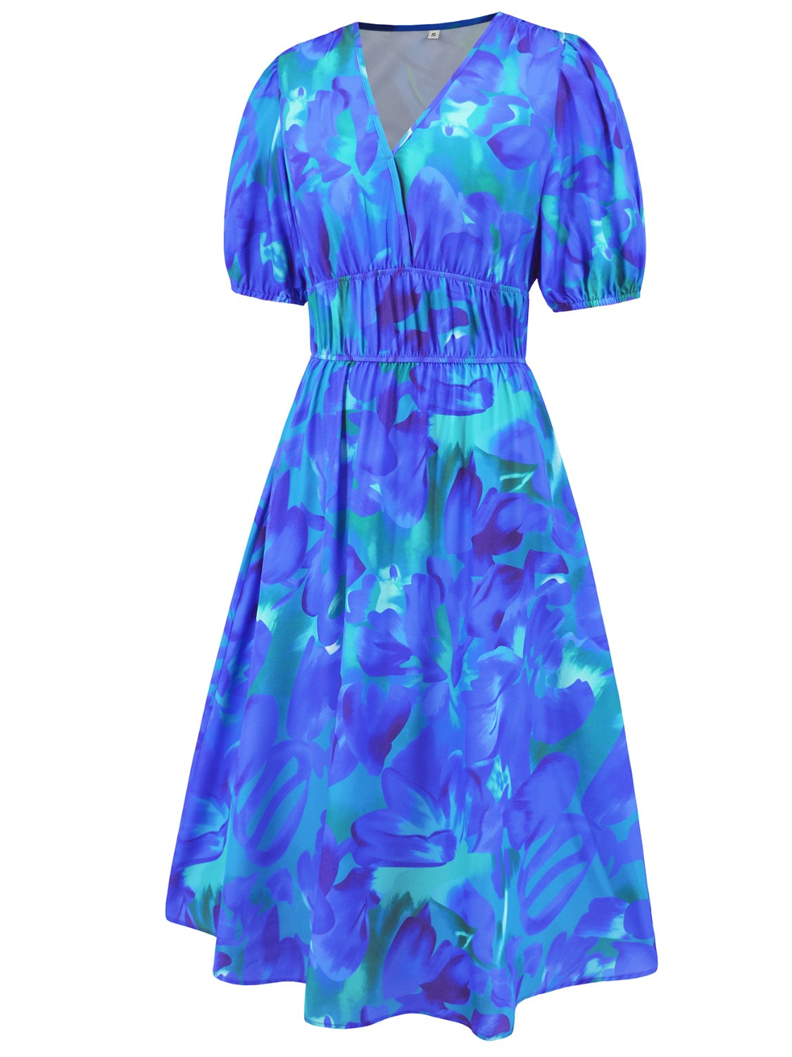 Stacey B's Ruched Printed Surplice Short Sleeve Dress