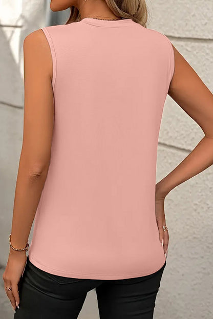 Stacey B's Black Solid Color Crew Neck Pleated Sleeveless Top