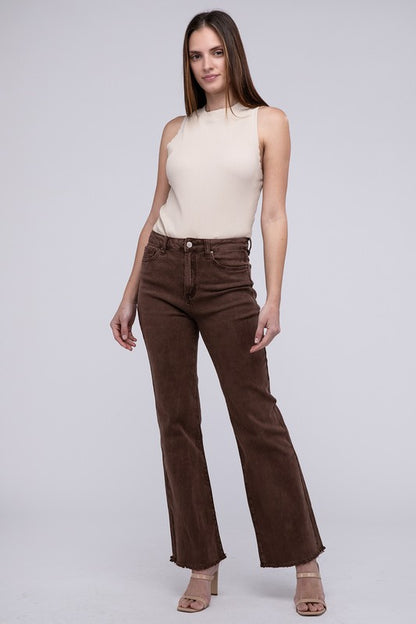 Stacey B's Acid Washed Frayed Cutoff Hem Straight Wide Pants