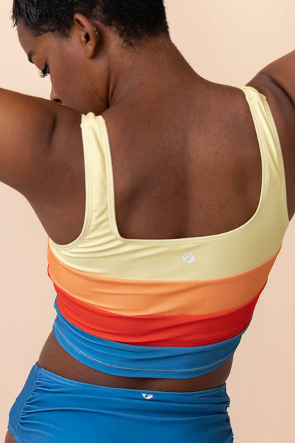Stacey B's Blue Colorblock Square Neck Top Pleated High Waisted Bikini