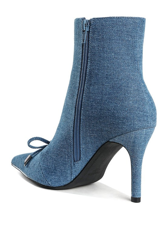 Stacey B's Flapper Bow Detail Denim Ankle Boots