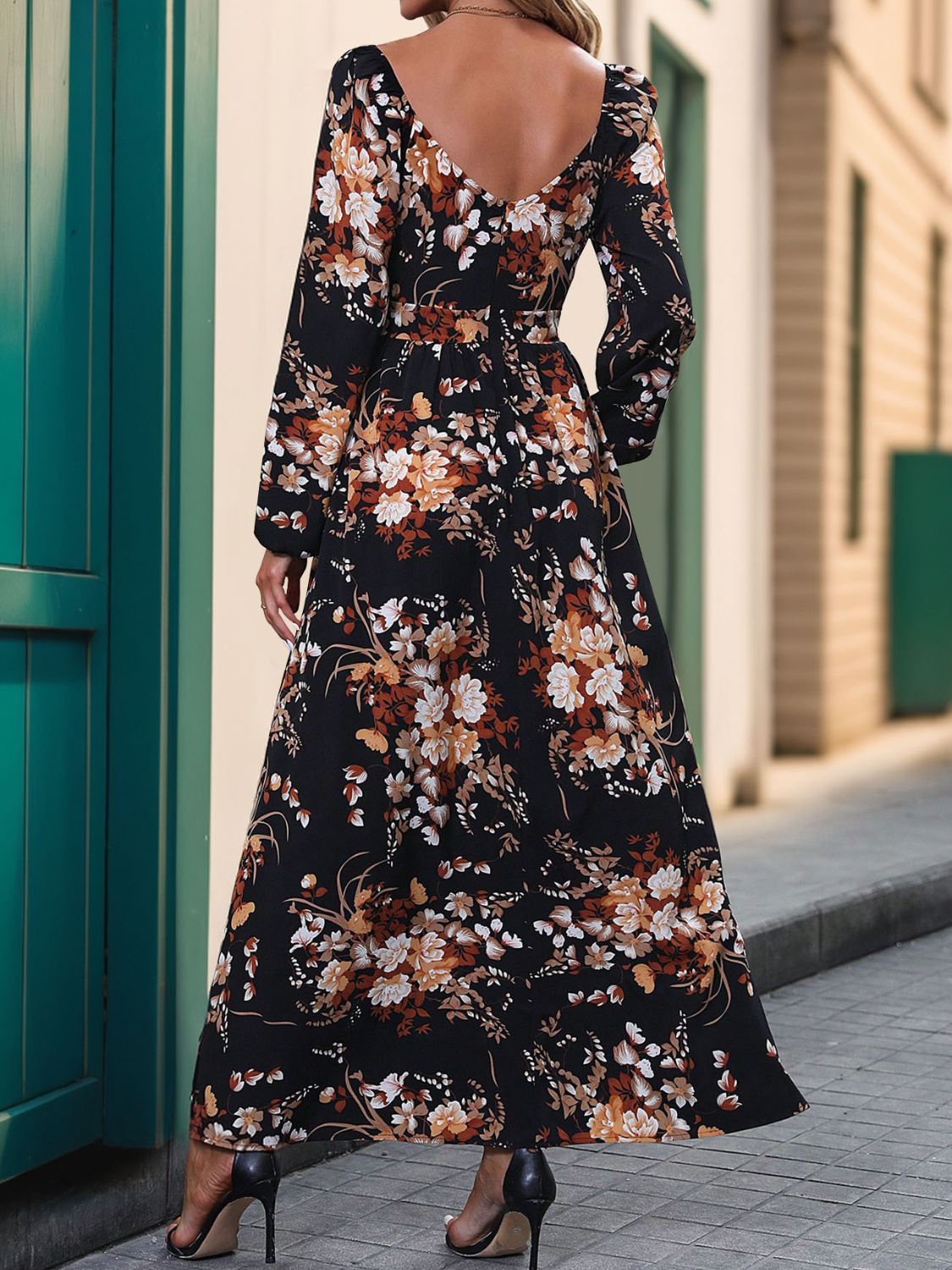 Stacey B's Slit Printed Surplice Long Sleeve Maxi Dress