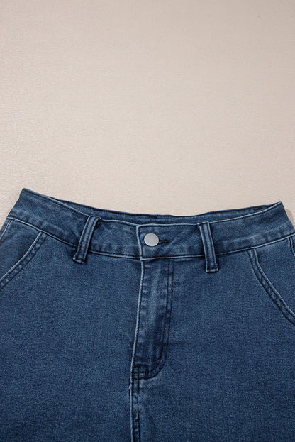 Stacey B's Sail Blue Scalloped Hemline Acid Wash High Waist Denim Shorts