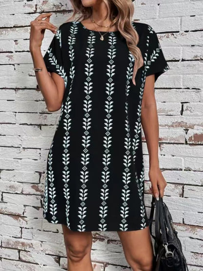 Stacey B's Printed Round Neck Short Sleeve Dress