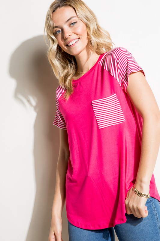 Stacey B's Plus Solid Stripe Mix Pocket Top