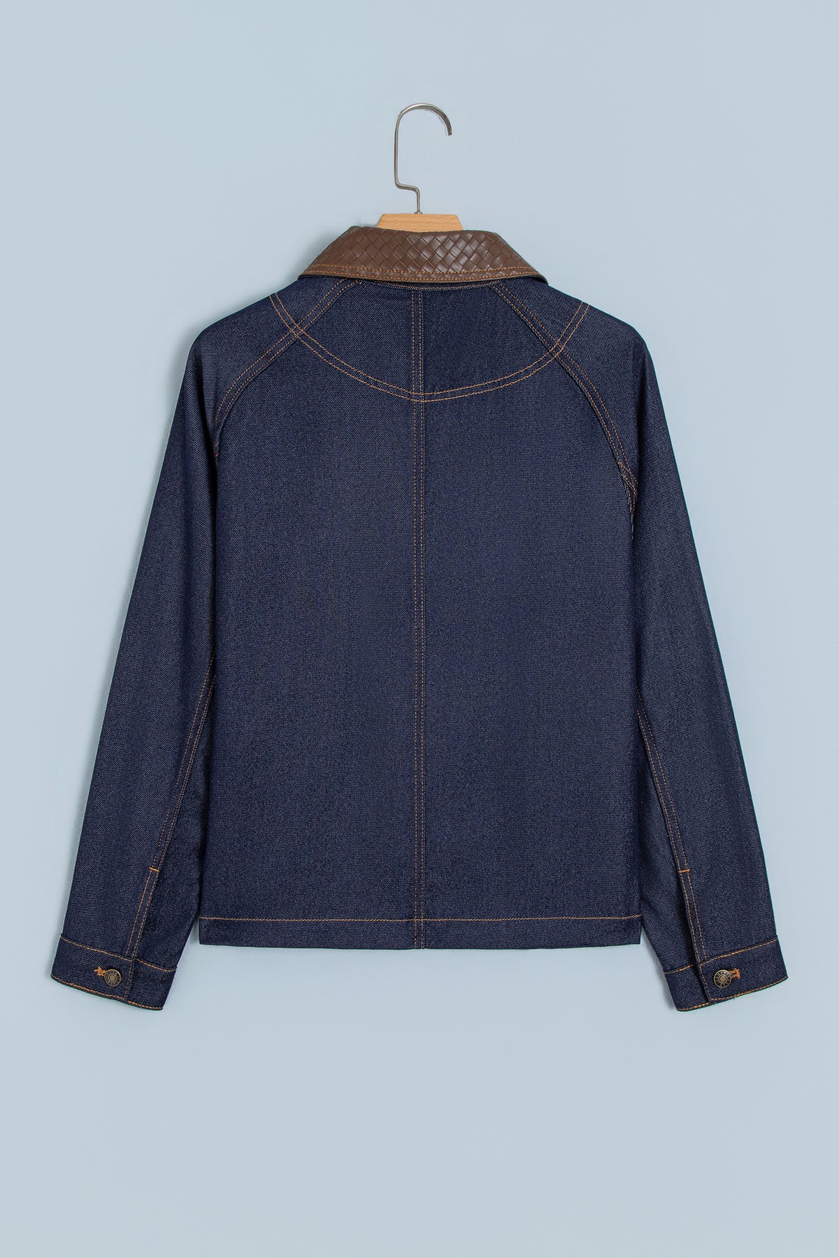 Stacey B's Navy Blue Contrast Collar Stitched Detail Button Denim Jacket