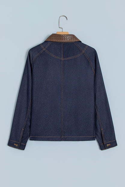 Stacey B's Navy Blue Contrast Collar Stitched Detail Button Denim Jacket