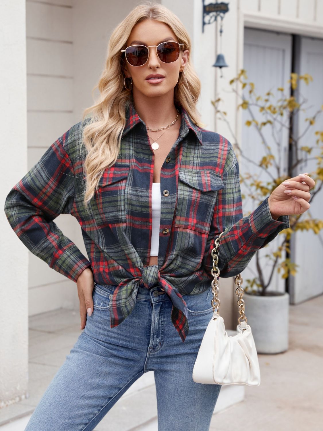 Stacey B's Mandy Plaid Button Up Long Sleeve Shirt