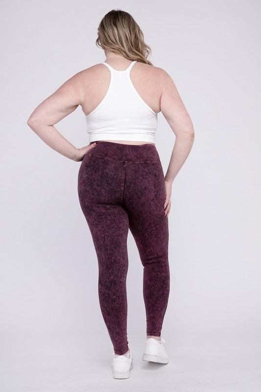 Stacey B's Plus Mineral Washed Wide Waistband Yoga Leggings