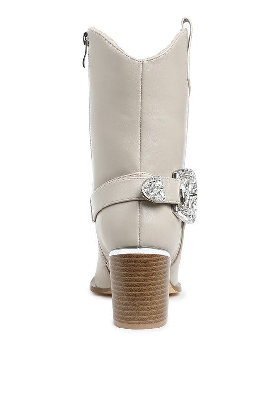 Stacey B's Woodstock Diamante Embellished Pin Buckle Boots