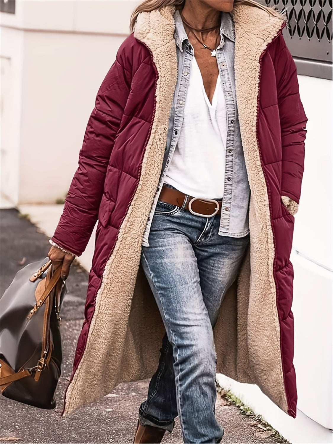 Stacey B's Zip Up Sherpa Hooded Coat