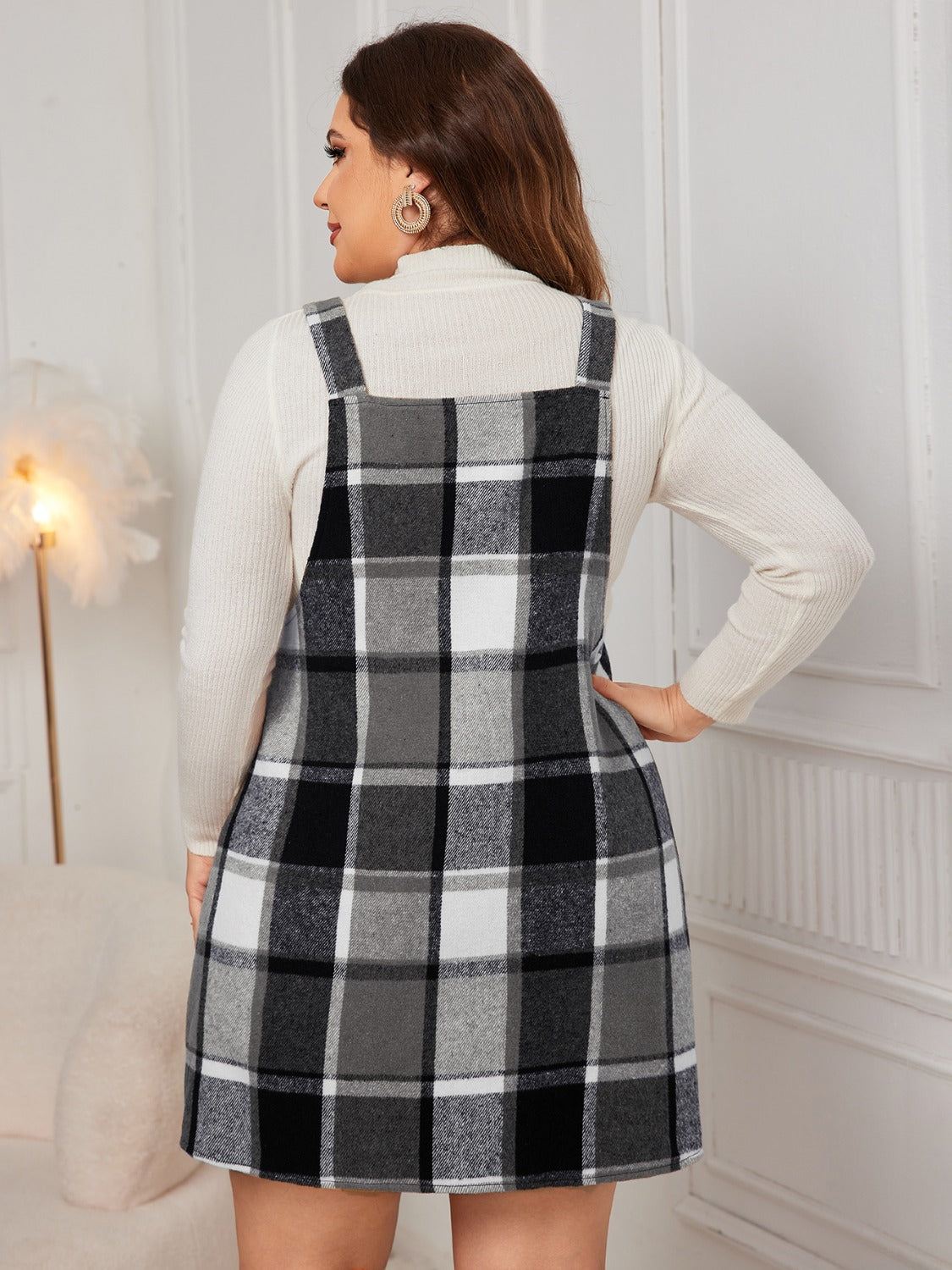 Stacey B's Plus Size Plaid Wide Strap Overall Dress