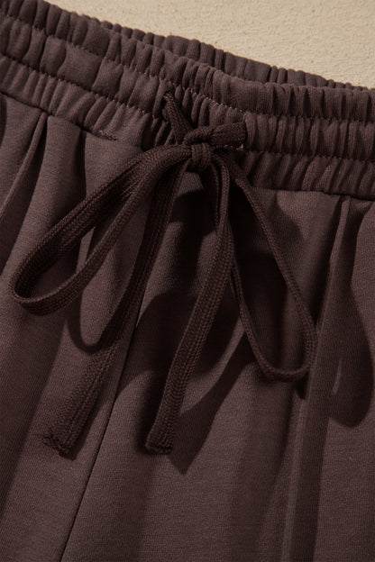 Stacey B's Coffee Solid Color Piping Trim Mock Neck Pullover Drawstring Pants Set