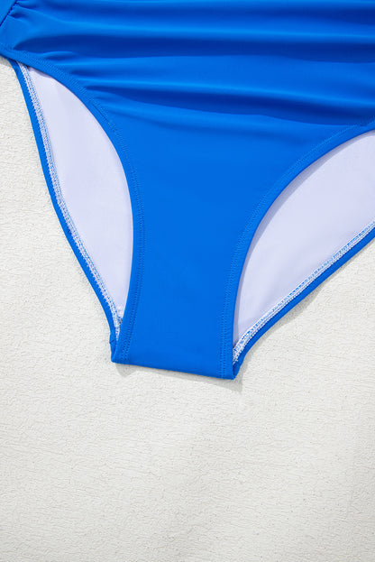 Stacey B's Blue Colorblock Square Neck Top Pleated High Waisted Bikini