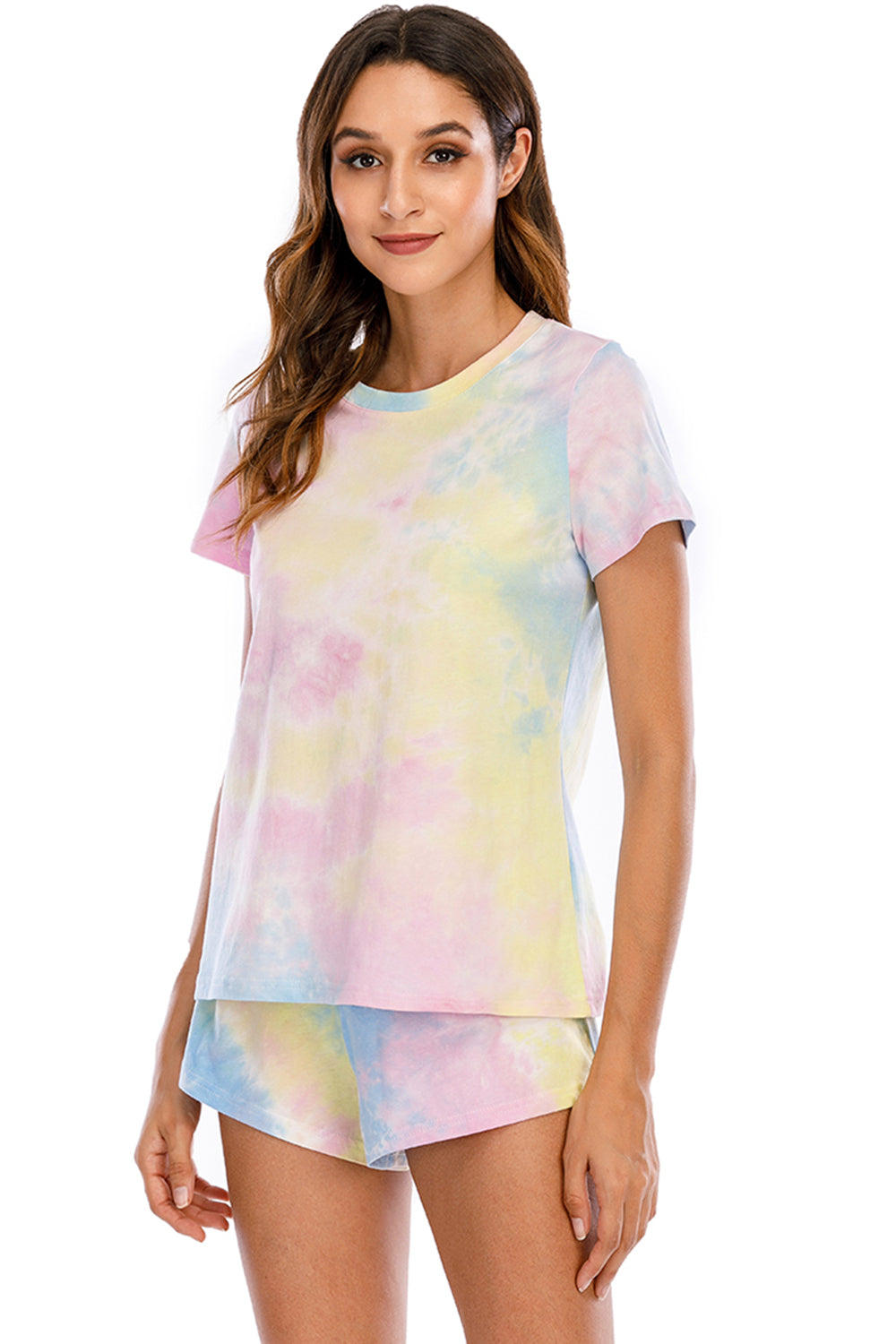 Stacey B's Tie-Dye Round Neck Short Sleeve Top and Shorts Lounge Set