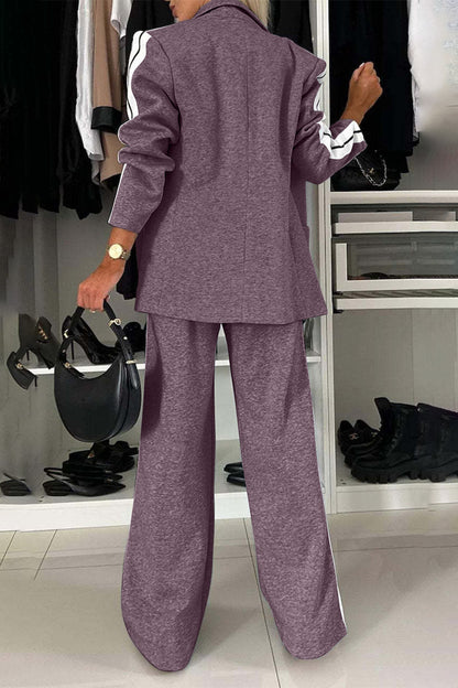Stacey B's Full Size Contrast Lapel Collar Top and Pants Set