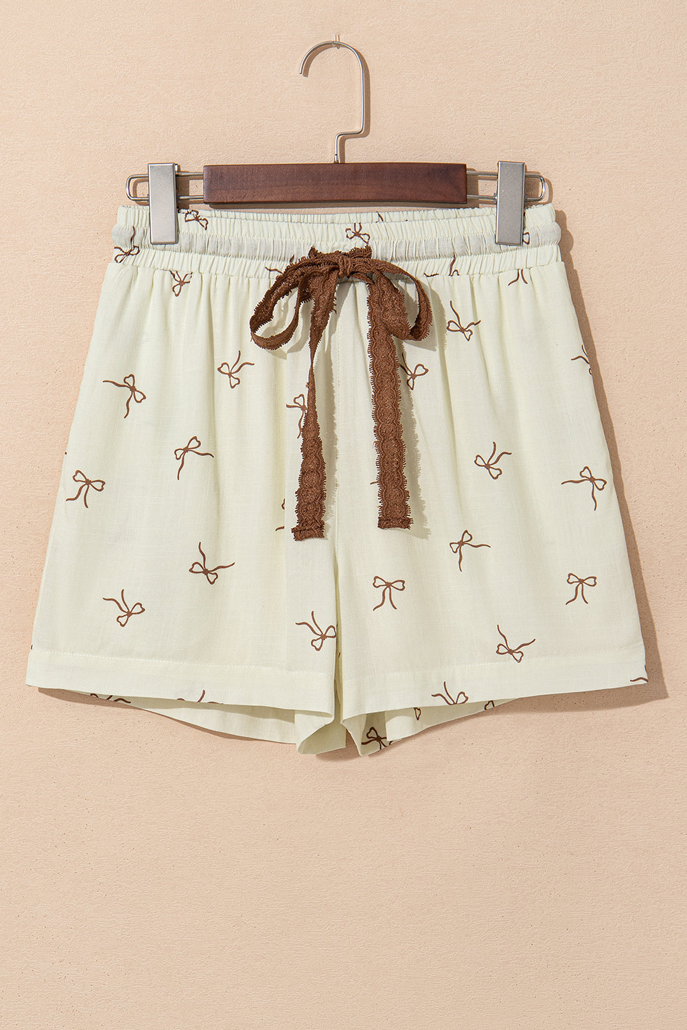 Stacey B's White Bow Print Lace Drawstring Casual Shorts
