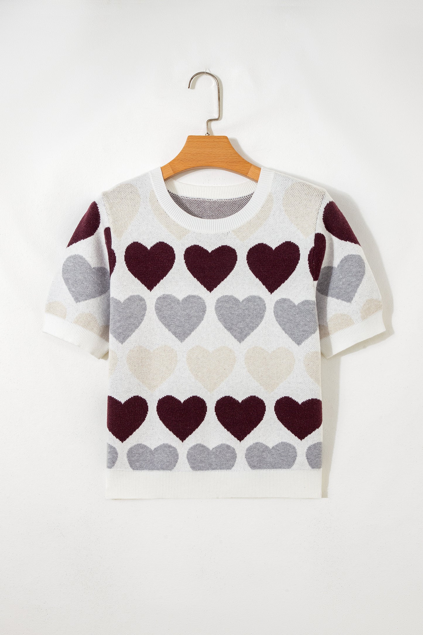Stacey B's White Valentine Heart Short Sleeve Sweater
