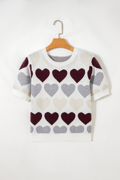 Stacey B's White Valentine Heart Short Sleeve Sweater