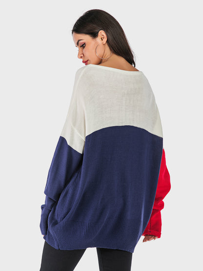 Stacey B's Perfee Contrast V-Neck Long Sleeve Knit Top
