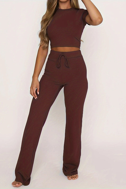 Stacey B's Round Neck Short Sleeve Top and Pants Set