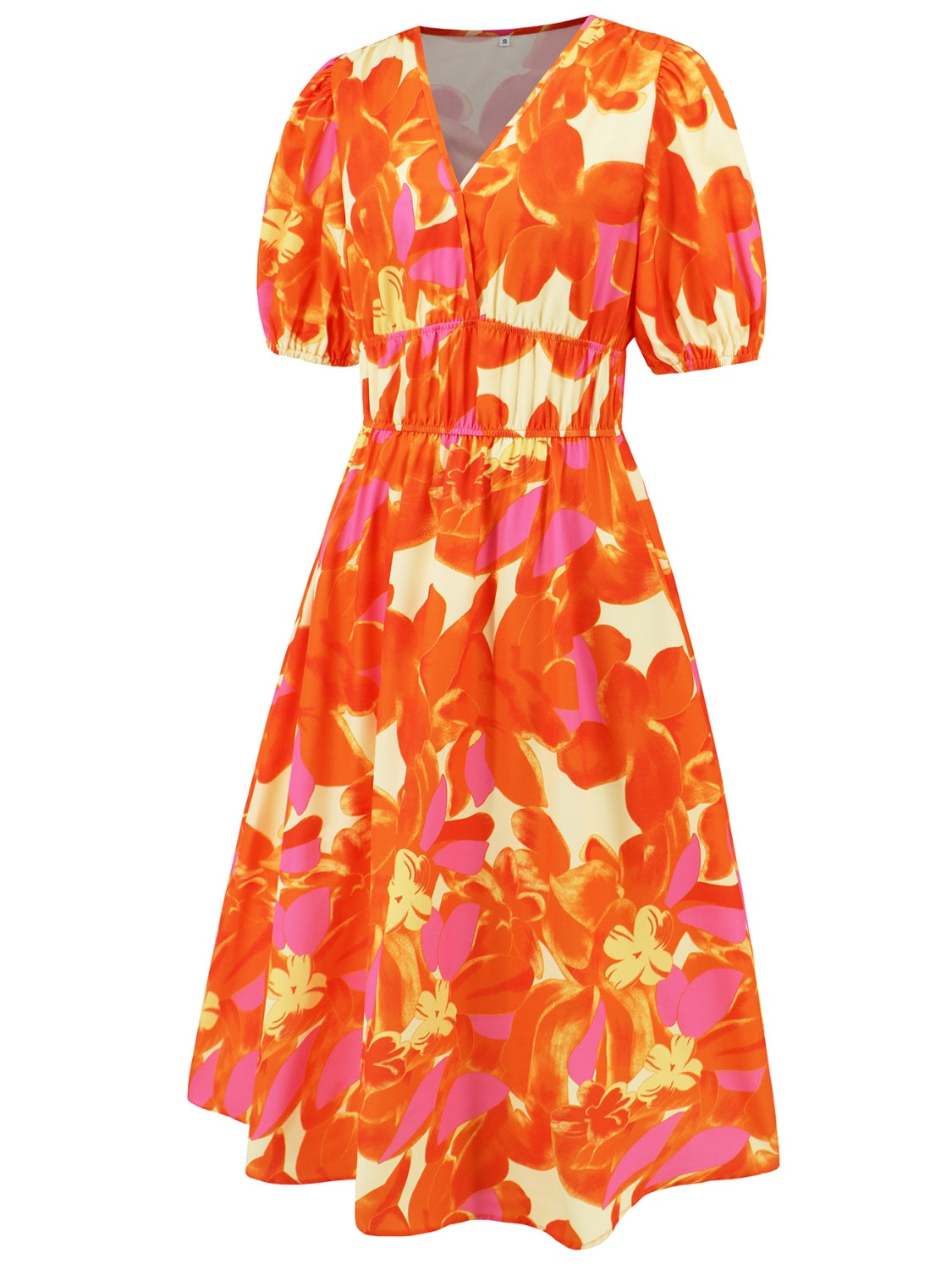 Stacey B's Ruched Printed Surplice Short Sleeve Dress