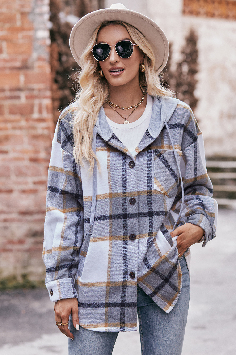 Stacey B's Mandy Plaid Dropped Shoulder Hooded Jacket