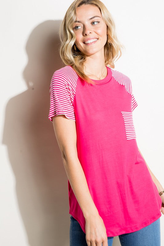 Stacey B's Plus Solid Stripe Mix Pocket Top