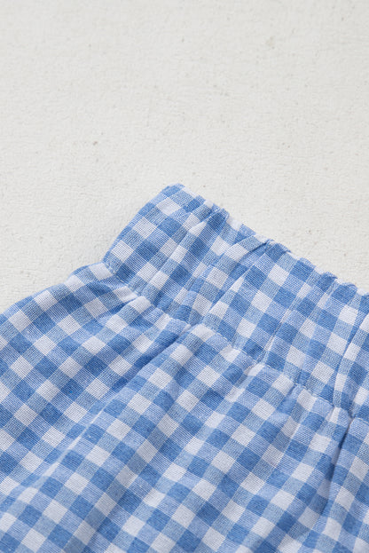 Stacey B's Blue Gingham Printed High Waist Shorts