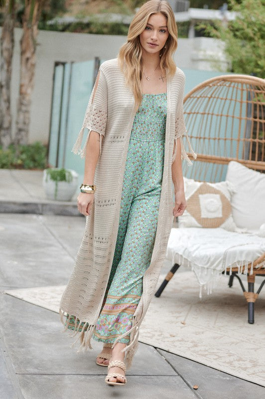 Stacey B's Solid Long Cardigan With Fringe