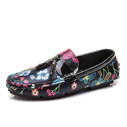 Stacey B's Casual Shoes for Men Summer Flower Shoes Fashionable Floral Black Loafers Men