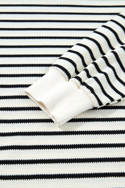 Stacey B's White Stripe Ruffle Trim Drop Shoulder Top Drawstring Loose Pant Set