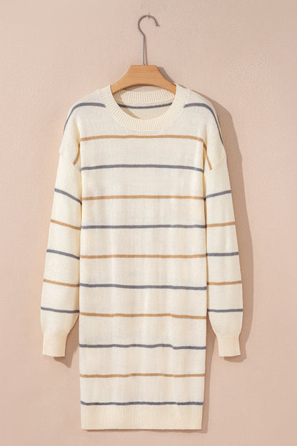 Stacey B's Multicolour Striped Print Drop Shoulder Shift Sweater Mini Dress
