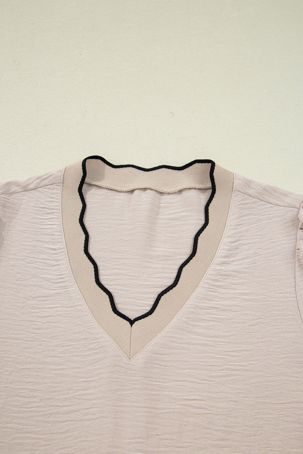 Stacey B's Jet Stream Contrast Scallop Trim V Neck Long Sleeve Top