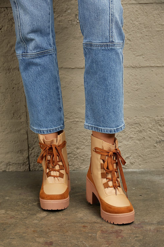 Stacey B's East Lion Corp Lace Up Lug Booties