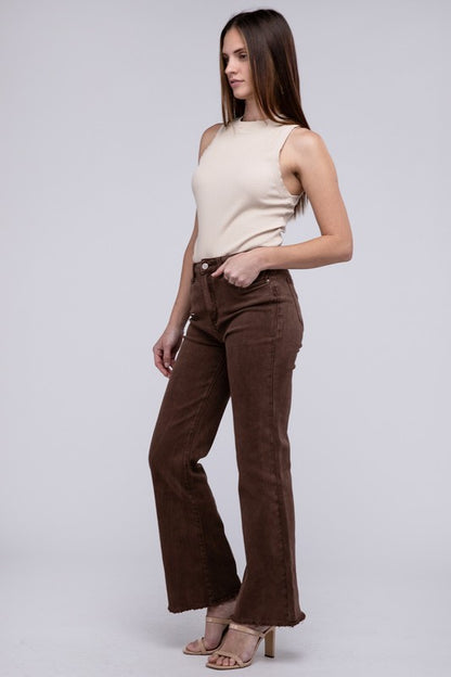 Stacey B's Acid Washed Frayed Cutoff Hem Straight Wide Pants