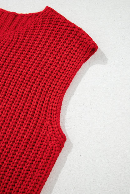 Stacey B's Fiery Red Solid Textured Knit Side Pockets Buttoned Sweater Vest