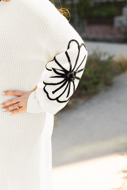 Stacey B's Beige Flower Embroidered Drop Shoulder Open Front Duster Cardigan