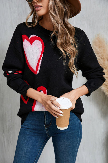 Stacey B's Angel Wings Heart Round Neck Long Sleeve Sweater