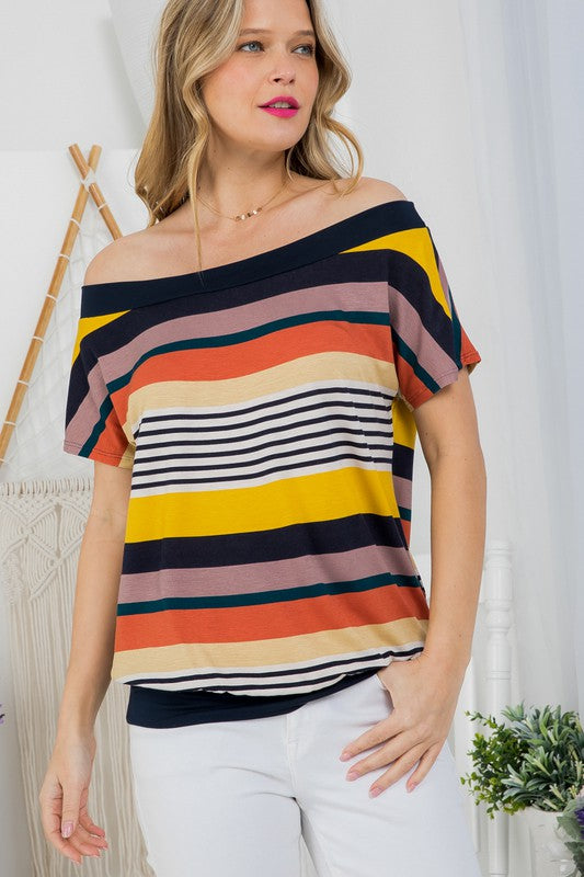 Stacey B's Plus Stripe Off Shoulder Top