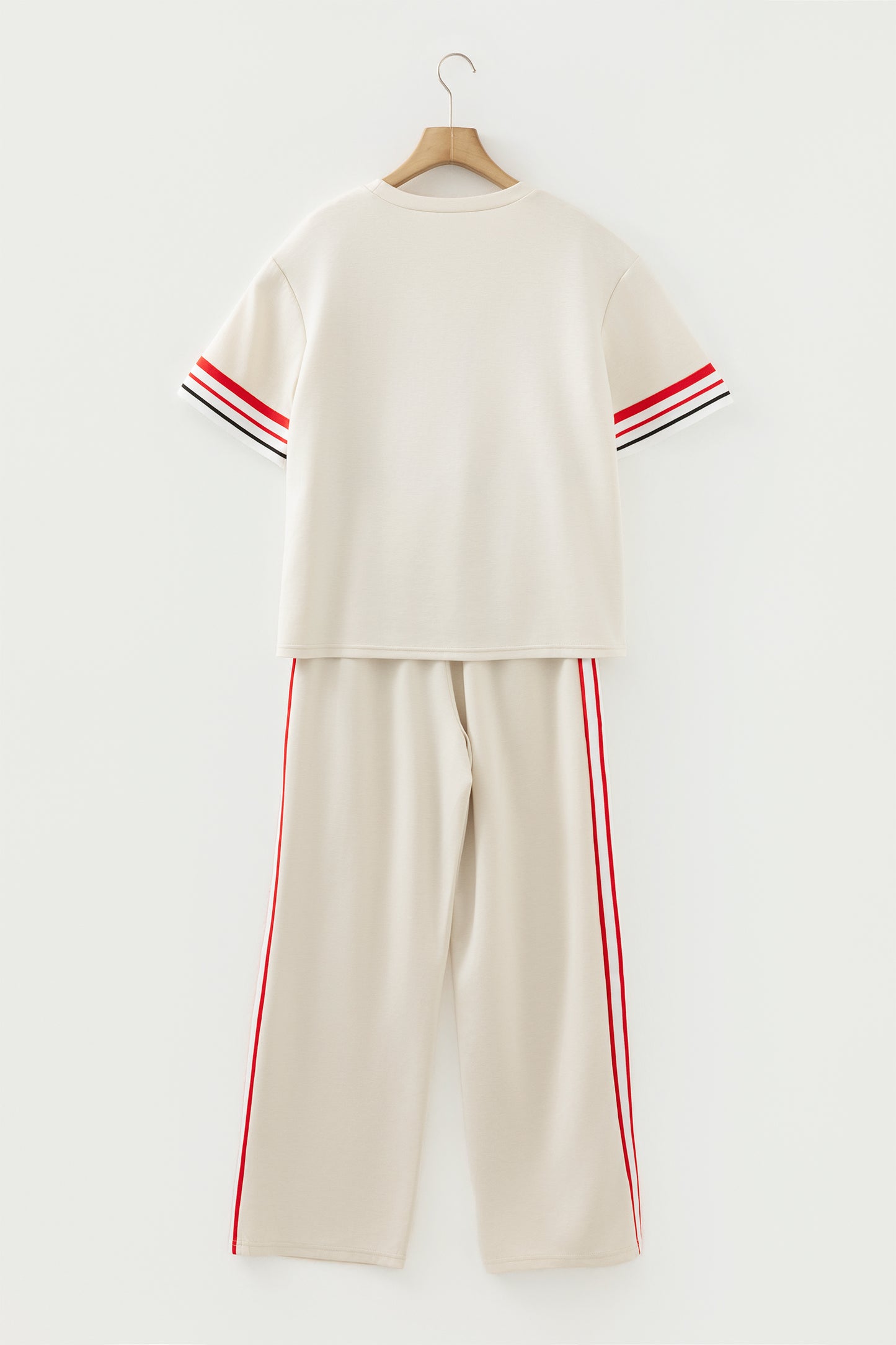 Stacey B's Jet Stream Contrast Striped Trim Crewneck T Shirt Loose Straight Pants Set