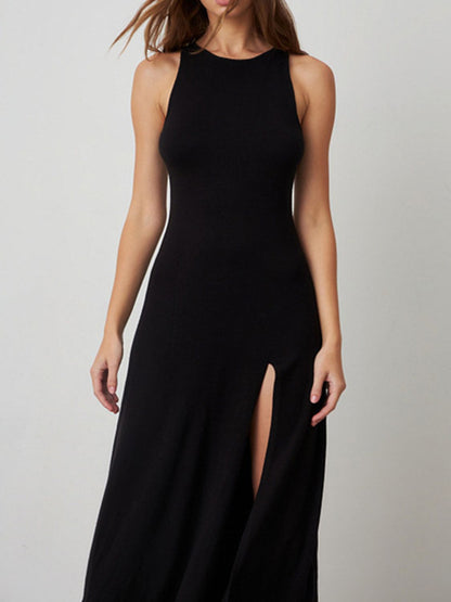 Stacey B's Side Slit Round Neck Sleeveless Dress