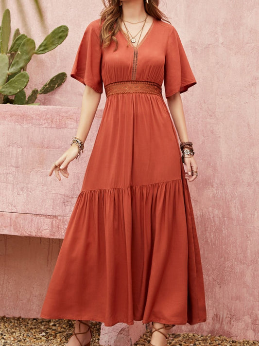Stacey B's Lace Detail V-Neck Half Sleeve Midi Dress
