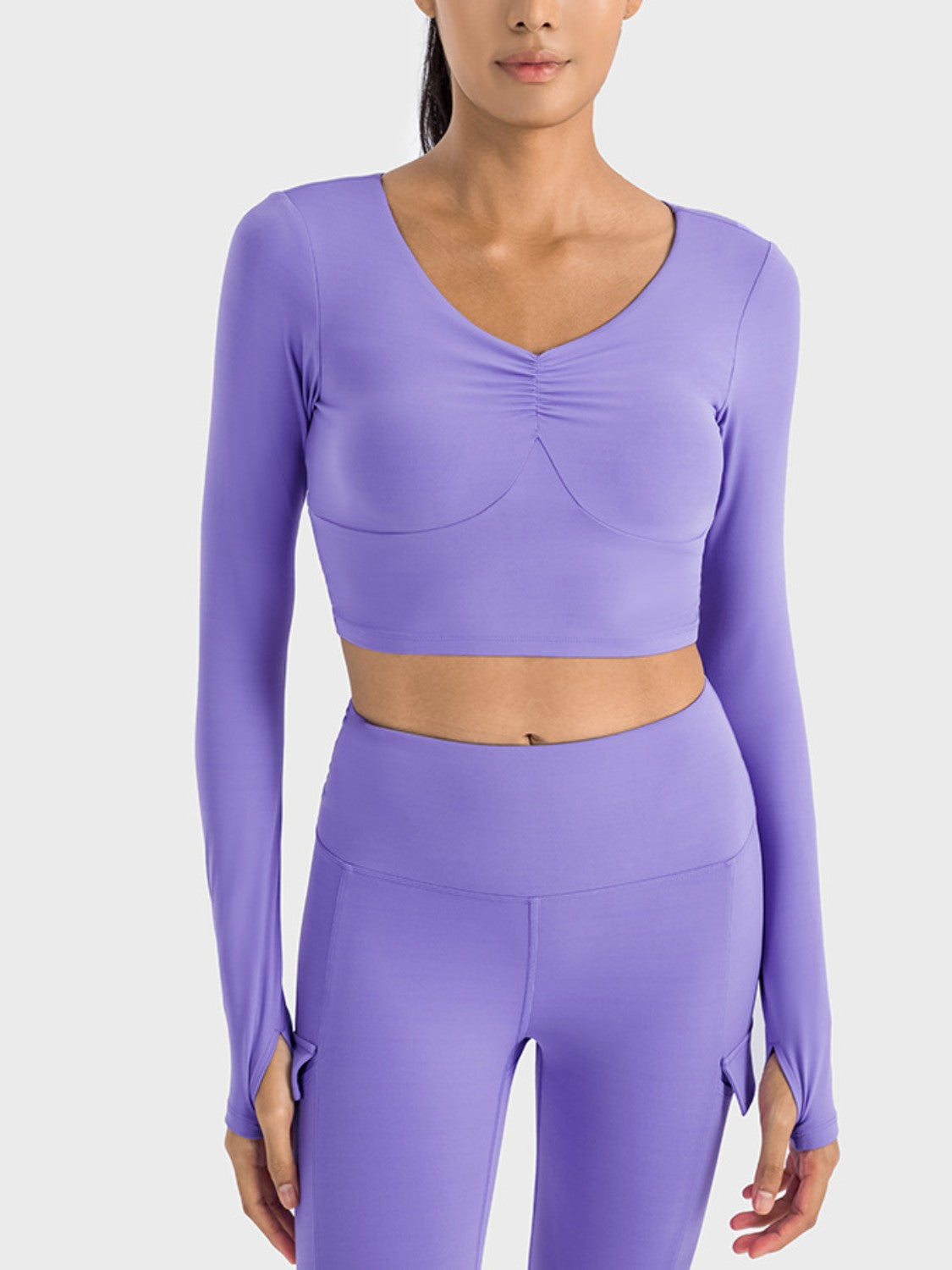 Stacey B's Millennia Ruched Cropped Long Sleeve Sports Top