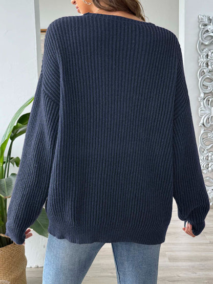 Stacey B's Contrast Dropped Shoulder Long Sleeve Sweater