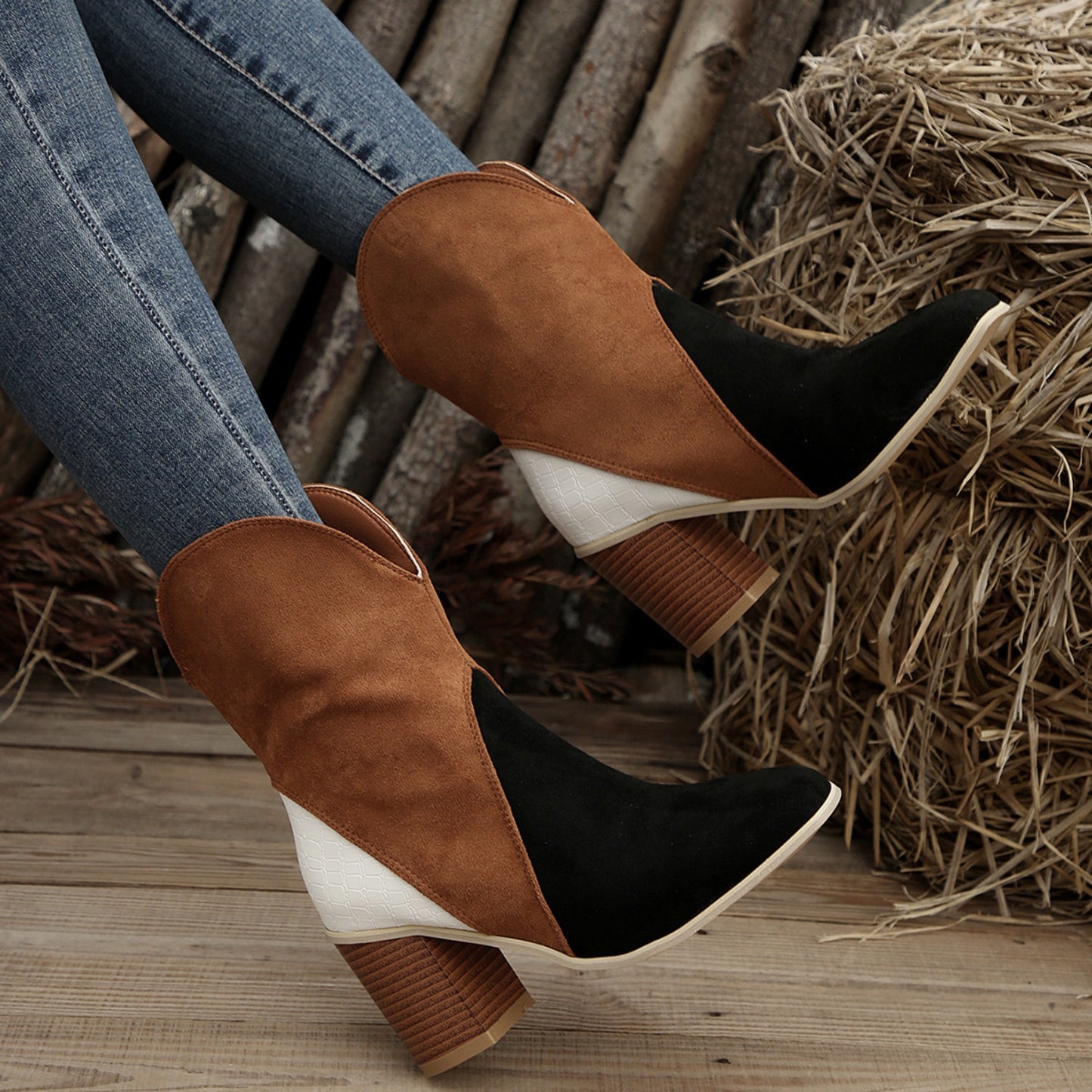 Stacey B's Suede Square Toe Block Heel Boots